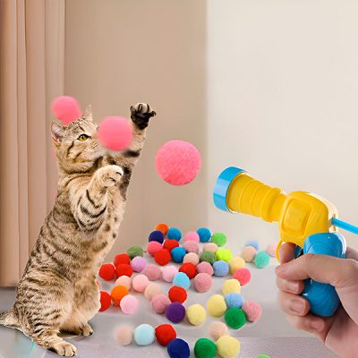 Palline di peluche + lanciatore per gioco per gatti | CATAPULTI